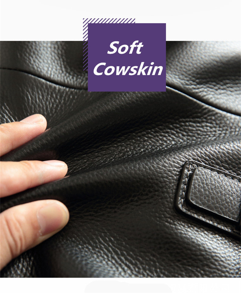 Default Title Plain Black Leather Laptop Bag For Men - skyjackerz