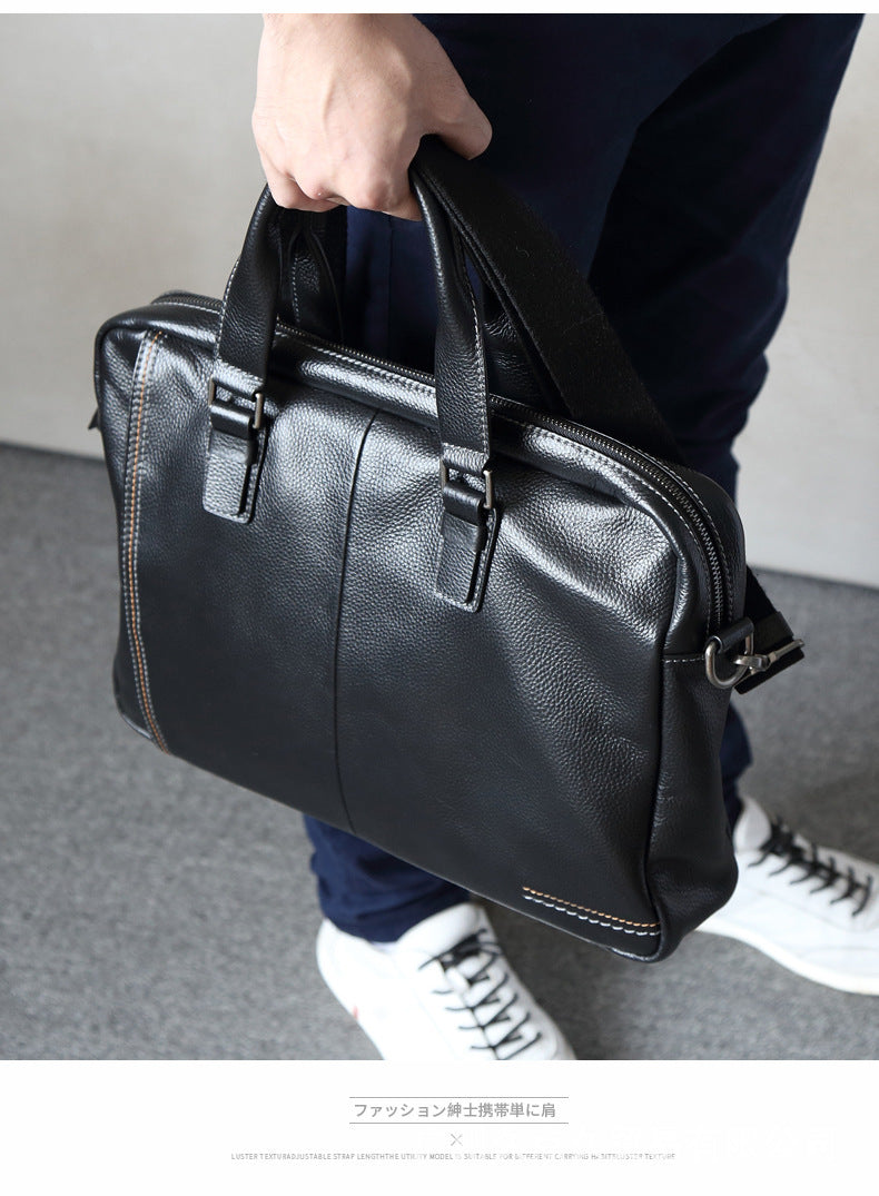 Default Title Plain Black Leather Laptop Bag For Men - skyjackerz