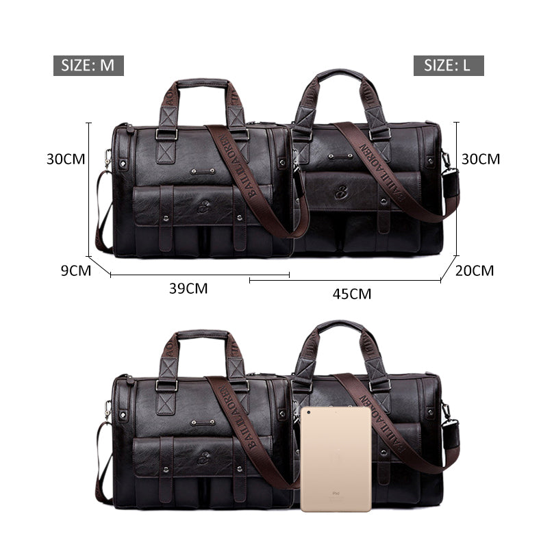 Black M Wellvo Leather Laptop Bag - skyjackerz