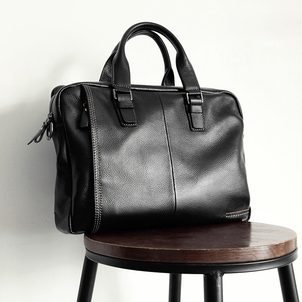 Default Title Plain Black Leather Laptop Bag For Men - skyjackerz