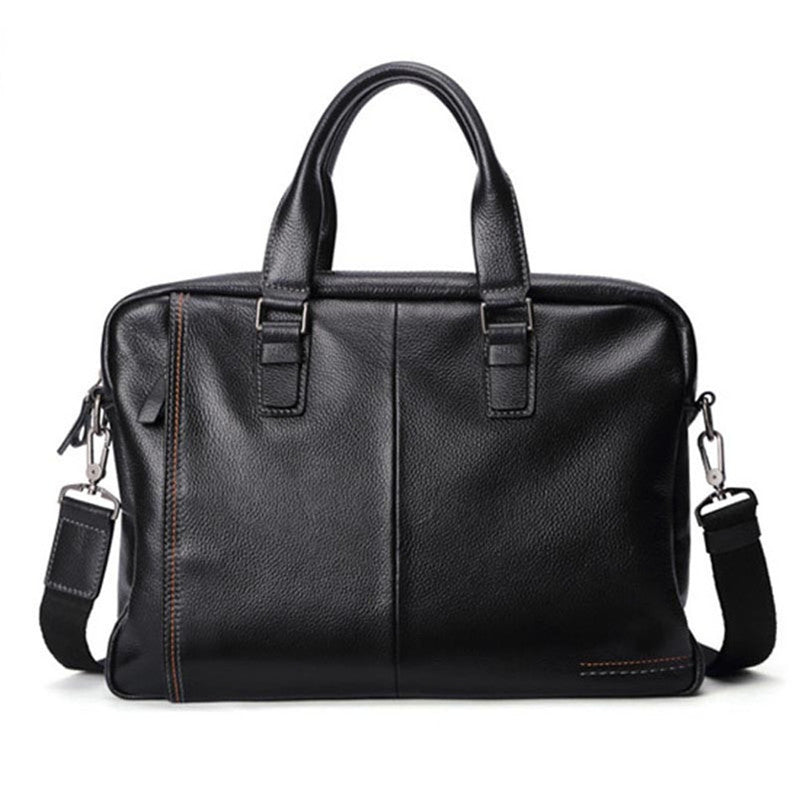 Default Title Plain Black Leather Laptop Bag For Men - skyjackerz
