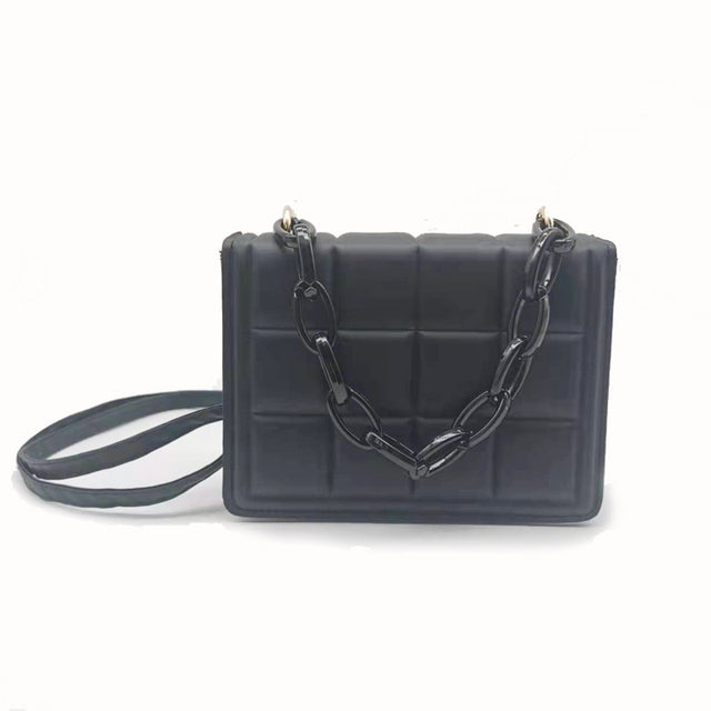 Black Women's Leather Crossbody Purse - Plaid Design Handbag - skyjackerz