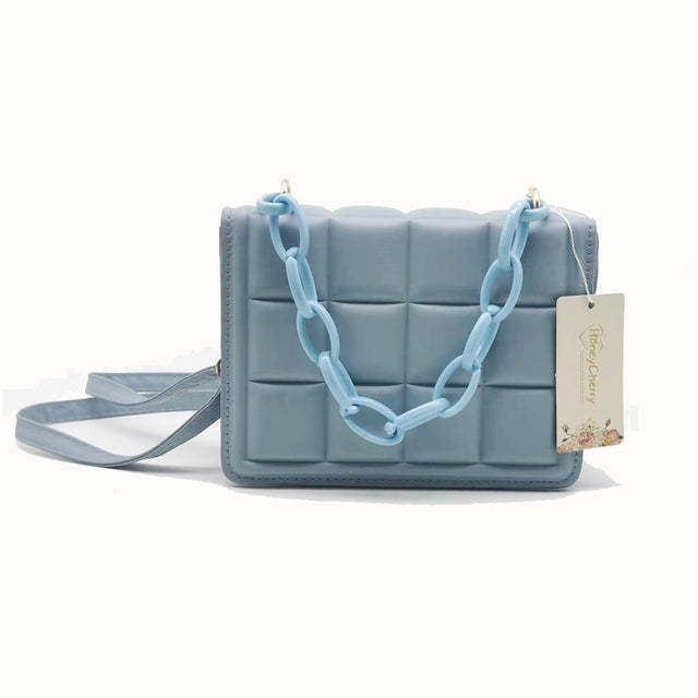 Blue Women's Leather Crossbody Purse - Plaid Design Handbag - skyjackerz