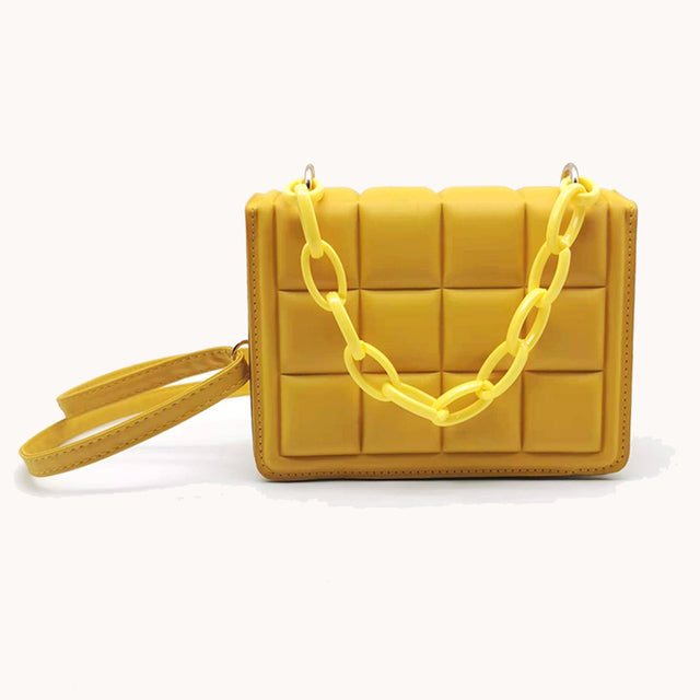 Yellow Women's Leather Crossbody Purse - Plaid Design Handbag - skyjackerz