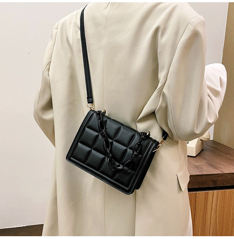 Black Women's Leather Crossbody Purse - Plaid Design Handbag - skyjackerz