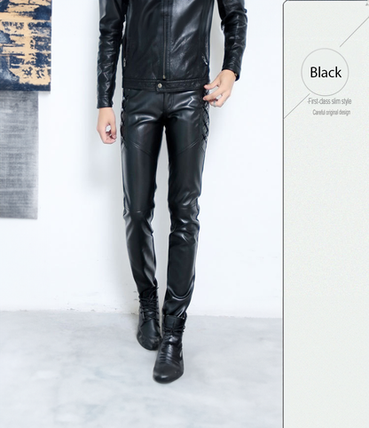 Black / S Men's Trendy Urban Leather Pants - skyjackerz