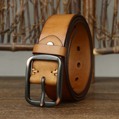 Black / 105 cm Men's Handmade Vintage Pin Buckle Leather Belt - skyjackerz