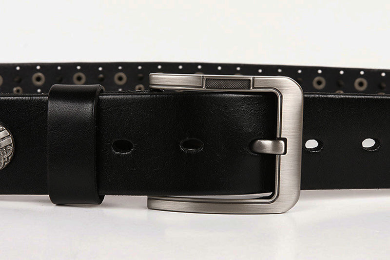 Metal Rivet Cowboy Leather Belt For Men - skyjackerz