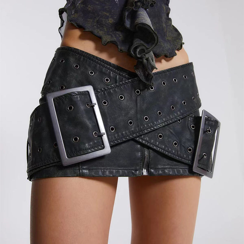 Black / S Women Leather Punk Micro Skirt - skyjackerz