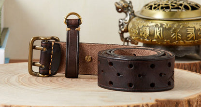 Reddish Brown / 105 cm Men's Designer Double Pin Leather Belt - skyjackerz