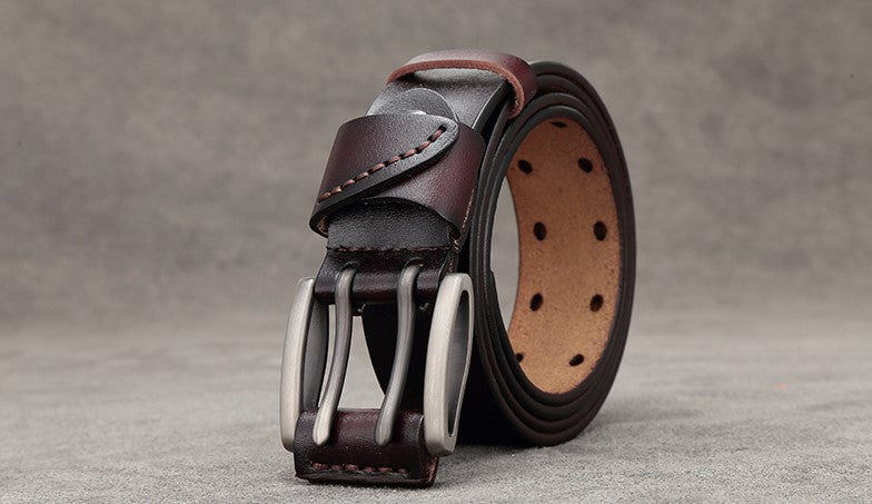 Men's Vintage Double Pin Buckle Leather Belt - skyjackerz