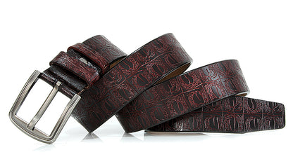 Black / 100 cm Men's Designer Embossed Genuine Leather Belt - skyjackerz