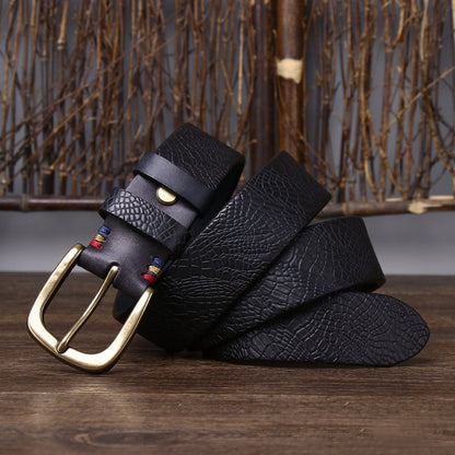 Men's Designer Brass Buckle Leather Belt - skyjackerz