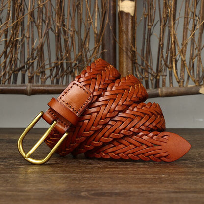 Black / 100 cm Men's Designer Woven Leather Belt - skyjackerz