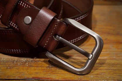 Red Brown / 100 cm Luxury Full Grain Leather Belt for Men - skyjackerz