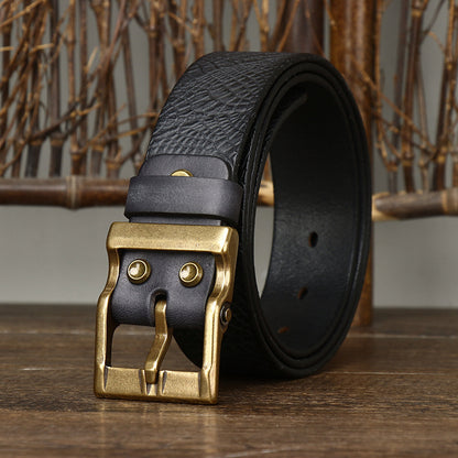 Black / 105 cm Men's Wide Leather Belt for Jeans - skyjackerz
