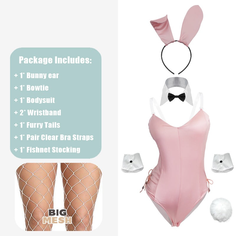 Pink / With Big Mesh Pantyhose / M Cute Bunny Leather Set for Women - skyjackerz