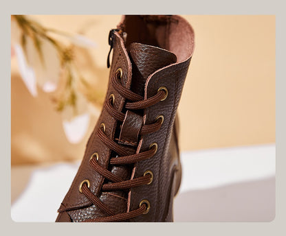 Women's Cross Lace-Up Leather Boots - skyjackerz
