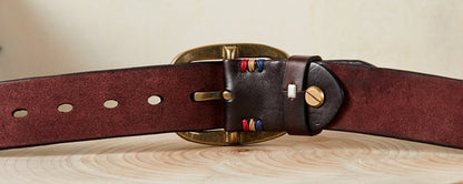 Red Brown / 105 cm Vintage Leather Belt for Men - Washed Design - skyjackerz