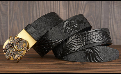 Black / 105 cm Luxury Designer Dragon Leather Belt for Men - skyjackerz