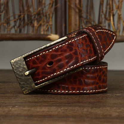 Black / 100 cm Men's Designer Belt with Heavy Brass Buckle - skyjackerz