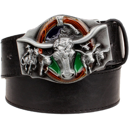 B - Black / 105 cm Cowboy Style Men's Genuine Leather Belt - skyjackerz