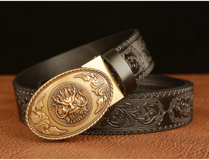 Gold - Black / 110 cm Men's Luxury Belt with Chinese Dragon Totem Buckle - skyjackerz