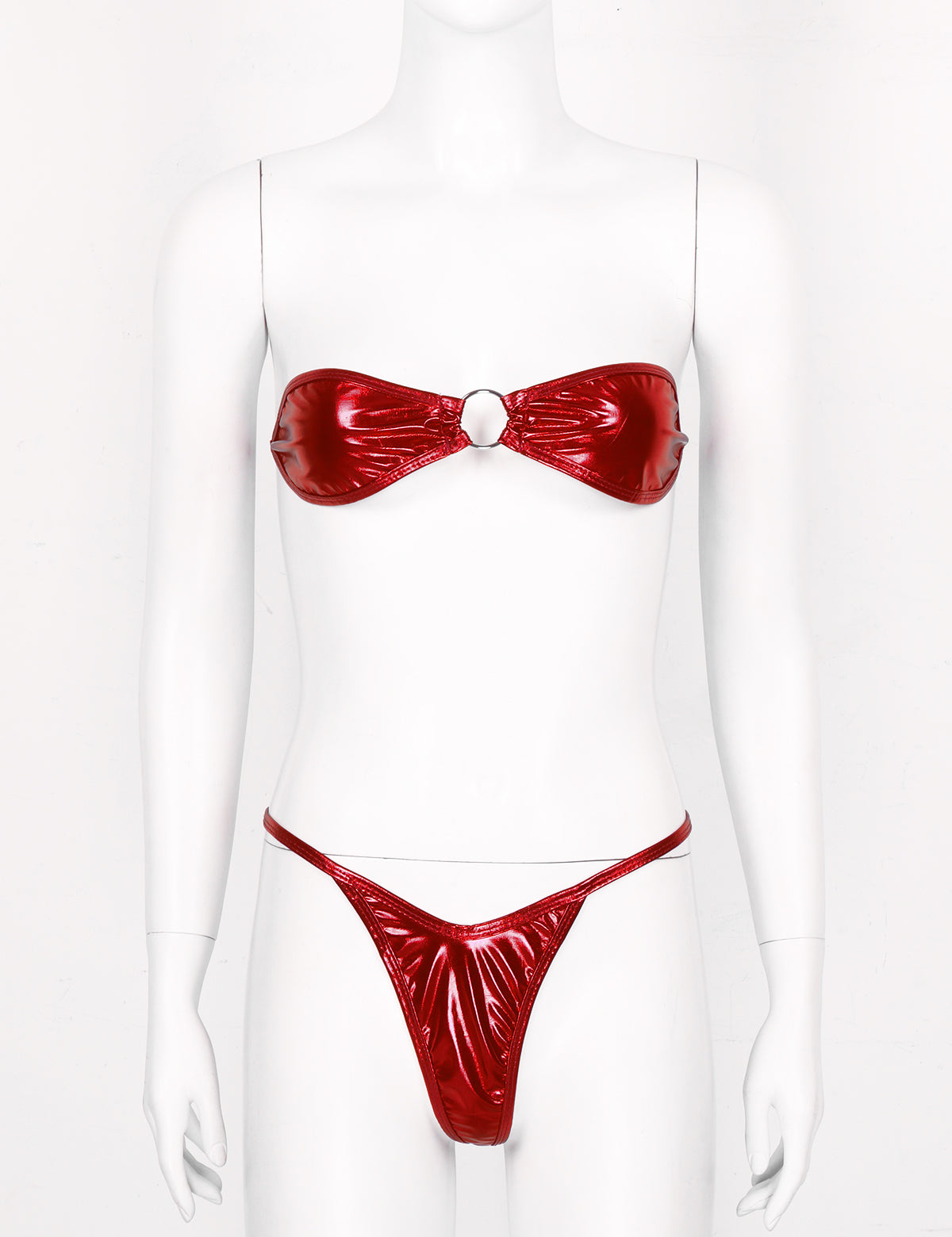 Red Women's Shiny Leather Bikini Set - skyjackerz