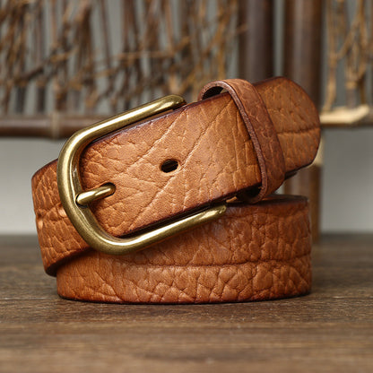 Black / 100 cm Men's Embossed Retro Leather Belt for Jeans - skyjackerz