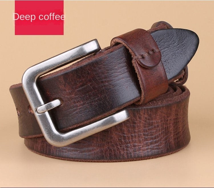 Brown / 105 cm Men's Pure Leather Fashion Belt - skyjackerz