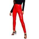 Zipper slit shiny leather small feet leather pants