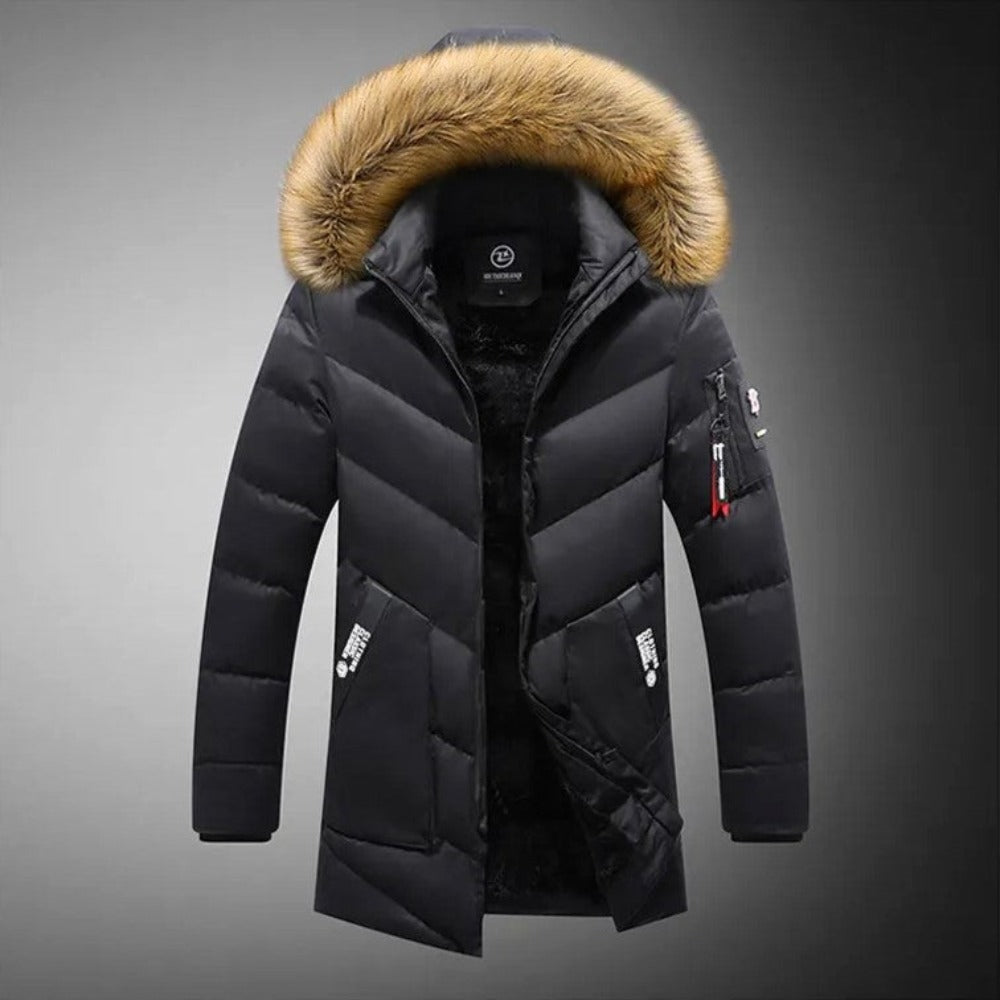 Charcoal Black / L Winter Men's Hooded Long Jacket - skyjackerz