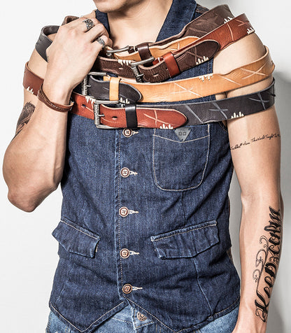 Khaki / 105 Men's Designer Retro Genuine Leather Belt - skyjackerz