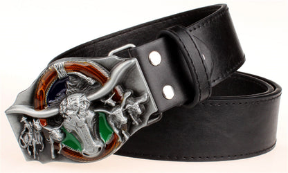 A - Black / 105 cm Cowboy Style Men's Genuine Leather Belt - skyjackerz