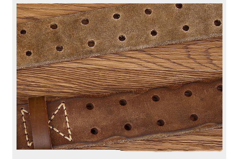Men's Distressed Leather Double Pin Belt - skyjackerz