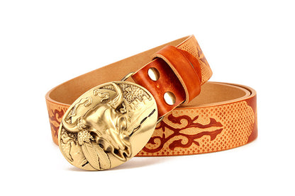 Coffee / 105 cm Ethnic Style Men's Leather Belt for Jeans - skyjackerz