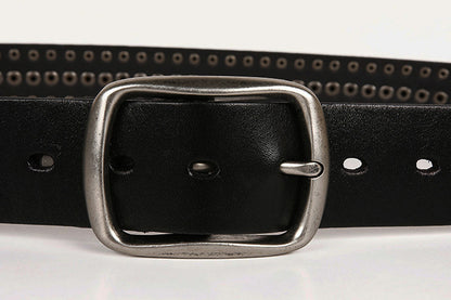 Black / 105 cm Men's Heavy Metal Rivet Leather Belt - skyjackerz
