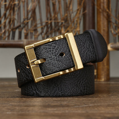 Black / 105 cm Men's Wide Leather Belt for Jeans - skyjackerz