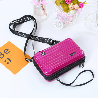 Rose Red / One Size Women's Leather Crossbody Purse - Mini Suitcase Shape - skyjackerz