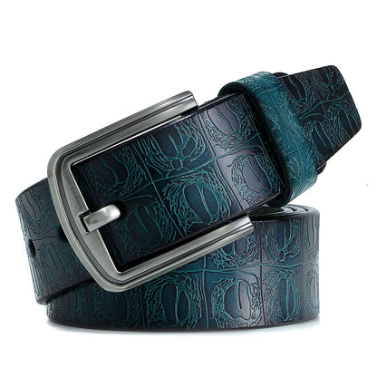 Blue / 100 cm Men's Designer Embossed Genuine Leather Belt - skyjackerz