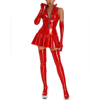 Women Leather Sexy Clubwear Dress - skyjackerz