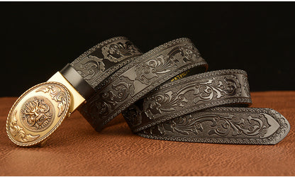 Gold - Black / 110 cm Men's Luxury Belt with Chinese Dragon Totem Buckle - skyjackerz