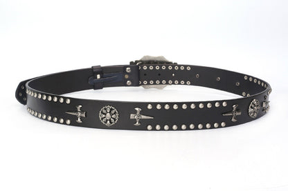 Black / 105 cm Men's Vintage Punk Style Leather Belt - skyjackerz