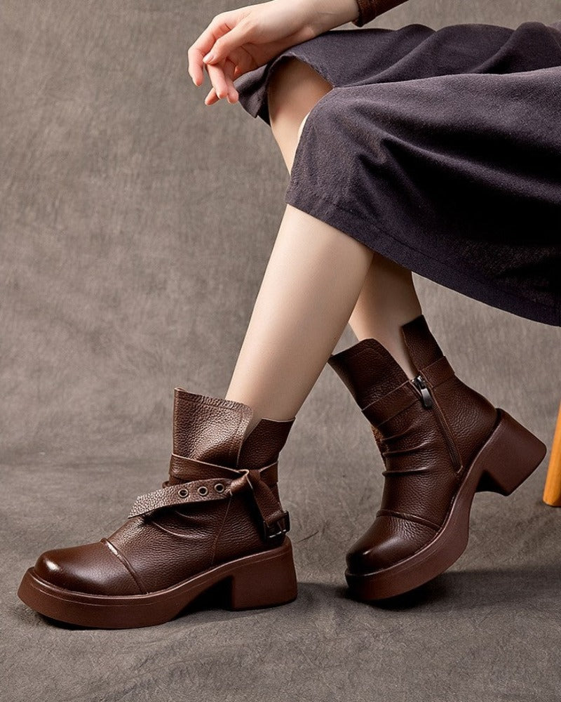 Brown / 5 Retro Chunky Platform Mid-Calf Boots - skyjackerz