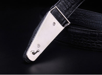 Black / 105 cm Men's Stylish Crocodile Leather Belt - skyjackerz