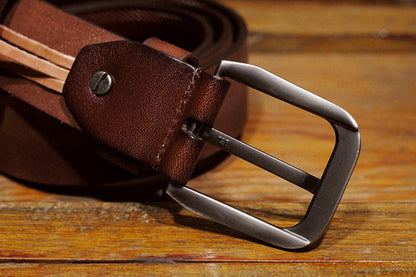Red Brown / 100 cm Luxury Full Grain Leather Belt for Men - skyjackerz