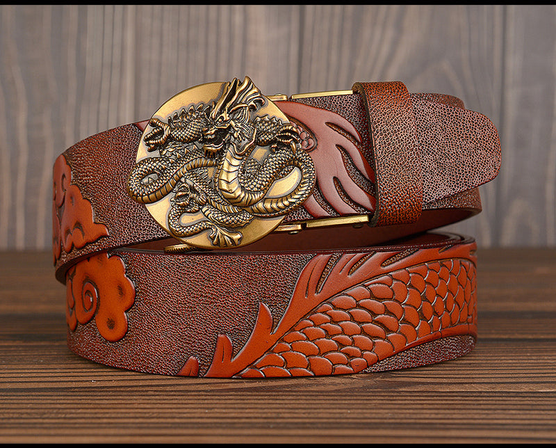 Red / 105 cm Luxury Designer Dragon Leather Belt For Men - skyjackerz