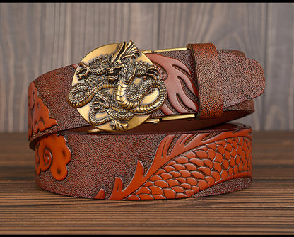 Red / 105 cm Luxury Designer Dragon Leather Belt for Men - skyjackerz