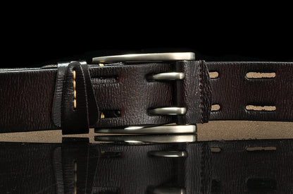 Black / 105 cm British Style Double Pin Leather Belt for Men - skyjackerz