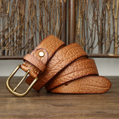 Black / 100 cm Men's Embossed Retro Leather Belt for Jeans - skyjackerz